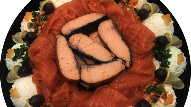 Smoked Salmon Nova Lox with Baked Salmon Salad or Salmon Fish Fillet Platter